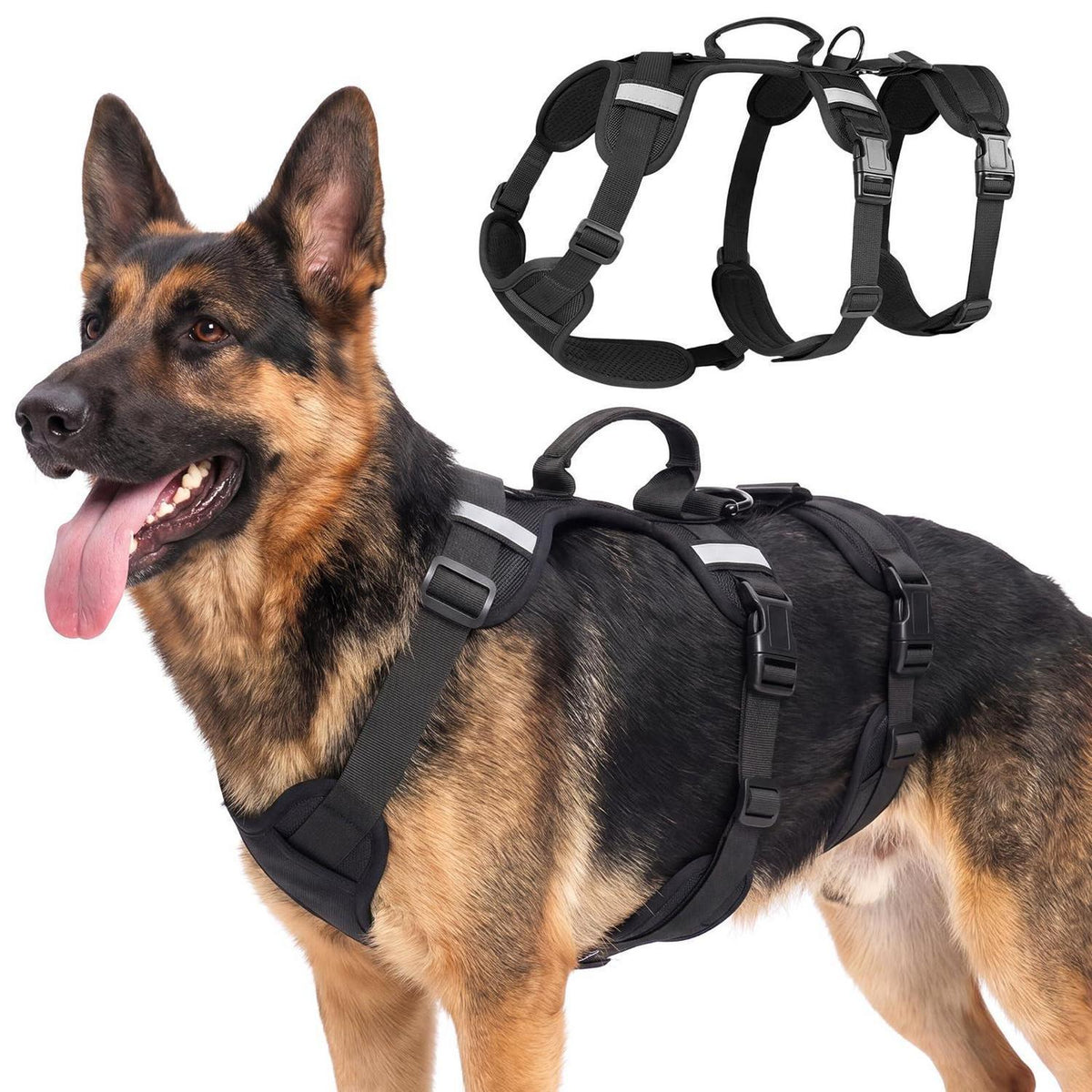Ausbruchsicher Hundegeschirr mit Griff & Reflektor, XL Schwarz