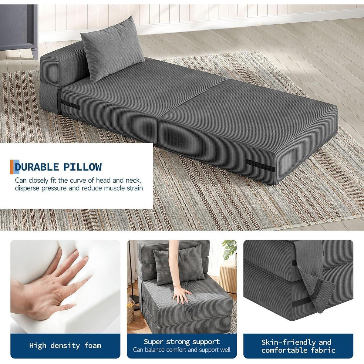 Klappsofa 4-in-1 Dunkelgrau – Schlafsessel & Gästebett