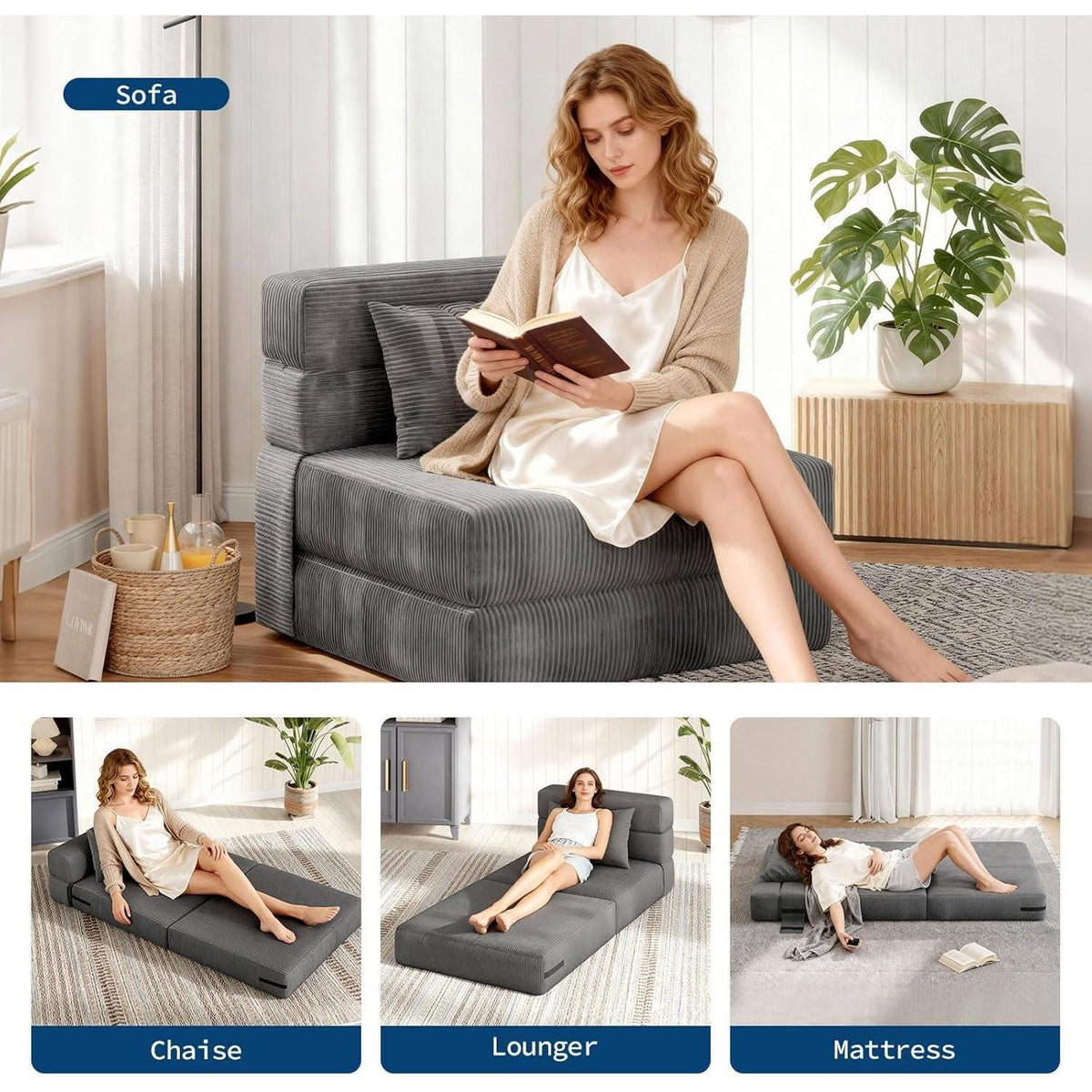 Klappsofa 4-in-1 Dunkelgrau – Schlafsessel & Gästebett