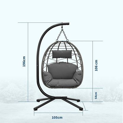 Rattan Hängesessel mit Gestell – Klappbar & Wetterfest – Grau