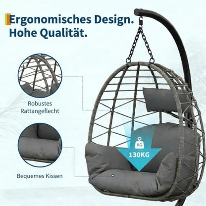 Rattan Hängesessel mit Gestell – Klappbar & Wetterfest – Grau