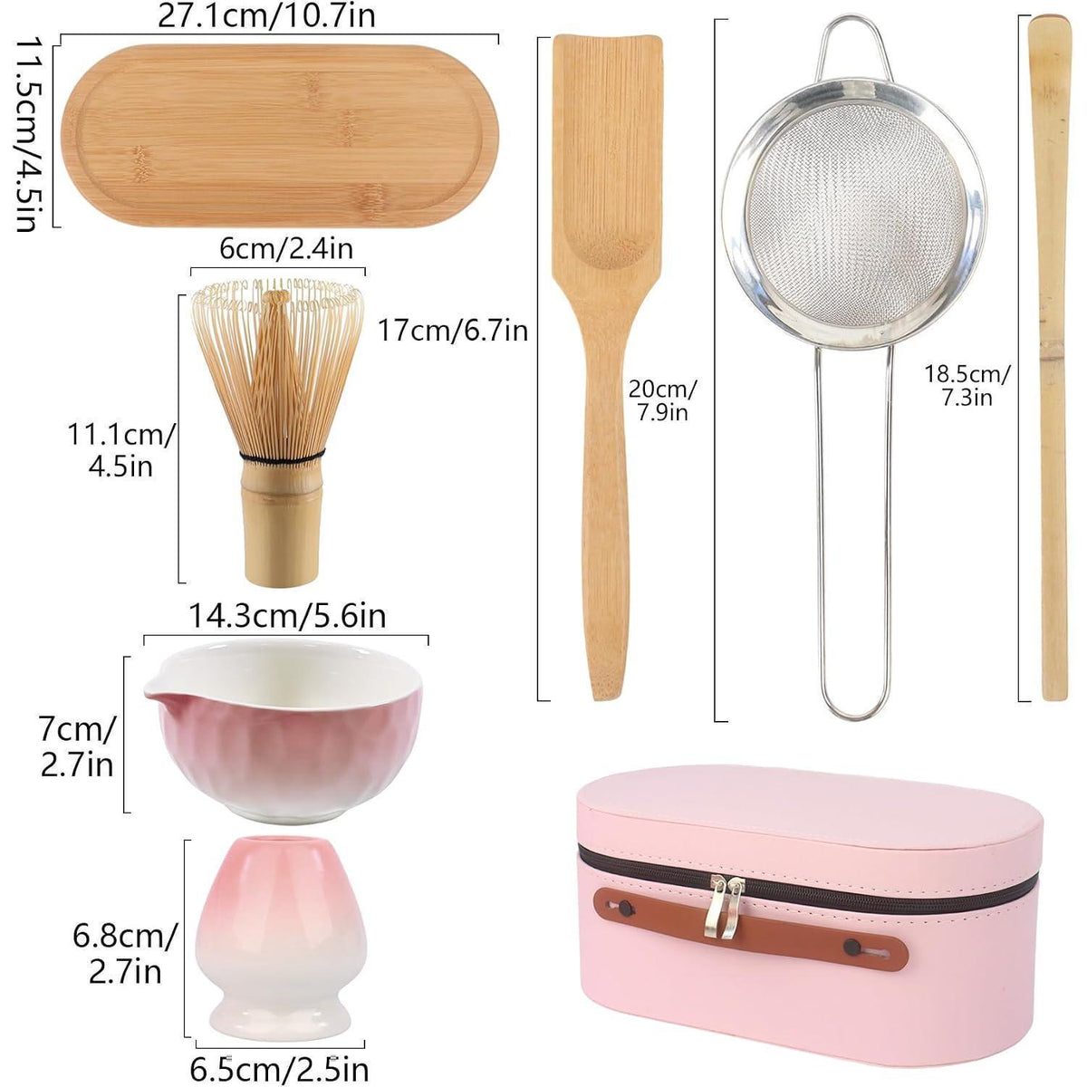 Matcha Besen Set 7-teilig mit Tablett & Box Rosa