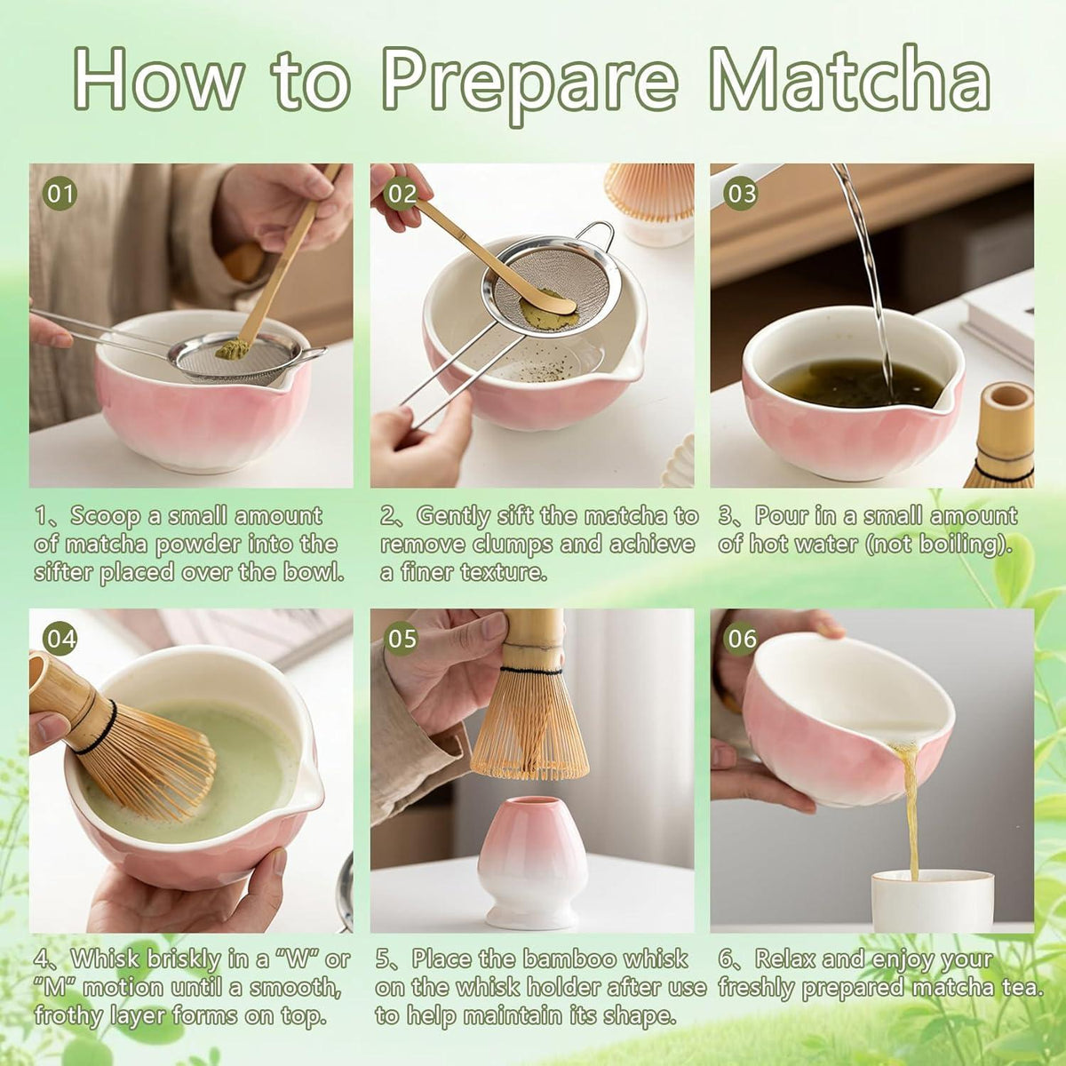Matcha Besen Set 7-teilig mit Tablett & Box Rosa