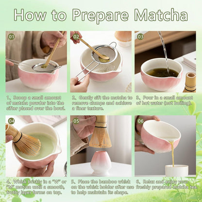 Matcha Besen Set 7-teilig mit Tablett & Box Rosa