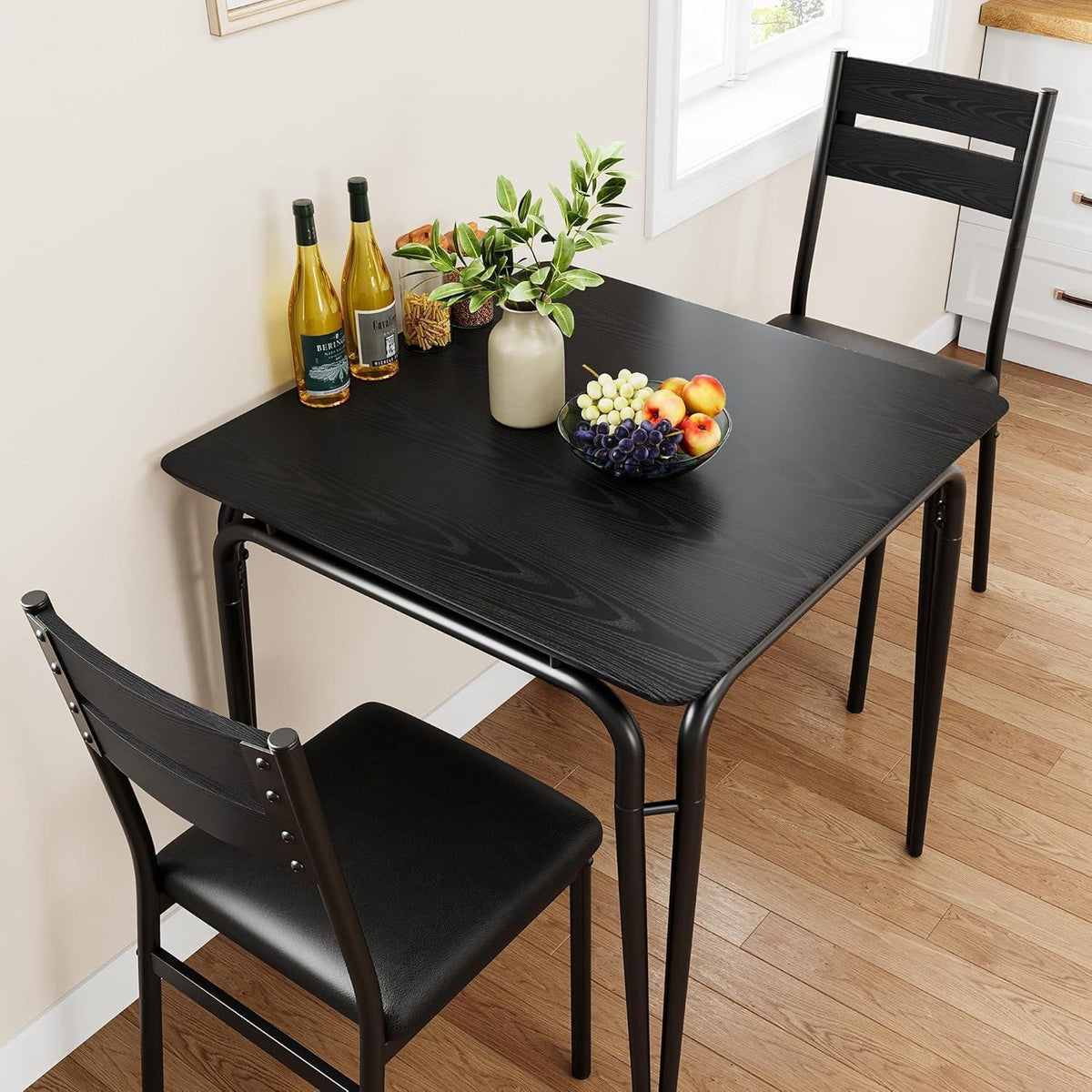 Esstisch Set für 2 Personen – Quadratisch, Schwarz
