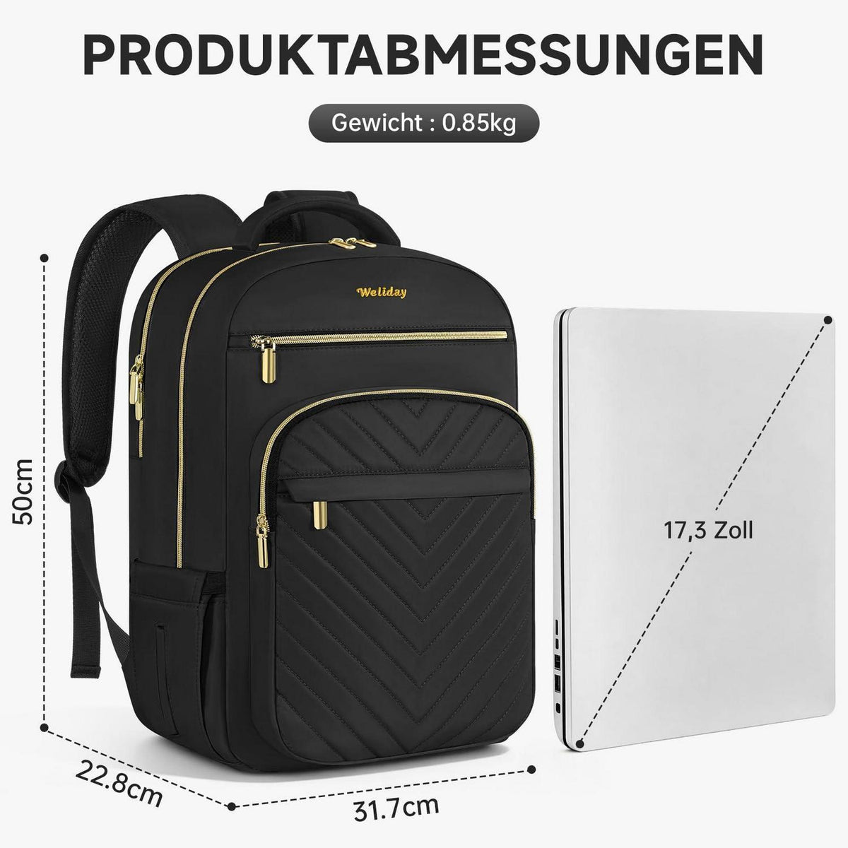 Laptop Rucksack 17,3 Zoll – Herren Damen Schulrucksack Schwarz