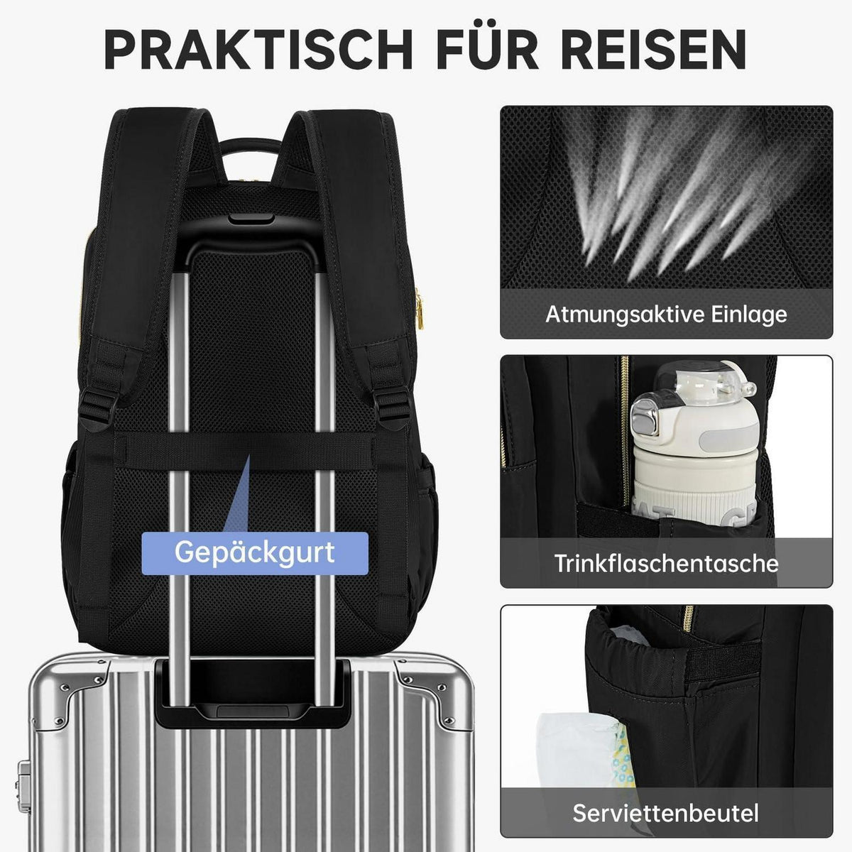 Laptop Rucksack 17,3 Zoll – Herren Damen Schulrucksack Schwarz
