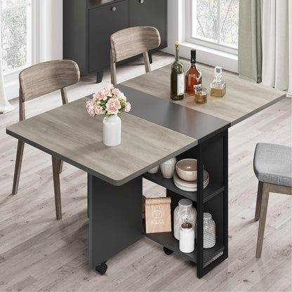 Klappbarer Esstisch mit Stauraum & Rollen – Grau 120x60cm