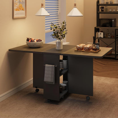 Klappbarer Esstisch mit Stauraum & Rollen – Grau 120x60cm