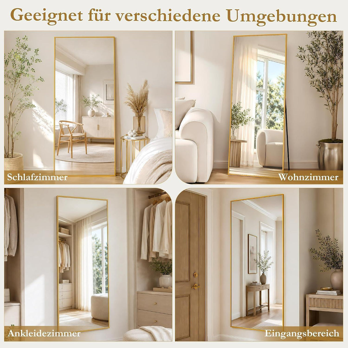 Ganzkörperspiegel Standspiegel 193x86cm, Gold, Modernes Design