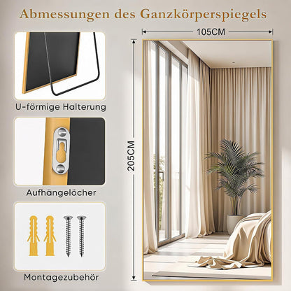 Ganzkörperspiegel Standspiegel 205x104cm Gold Modern