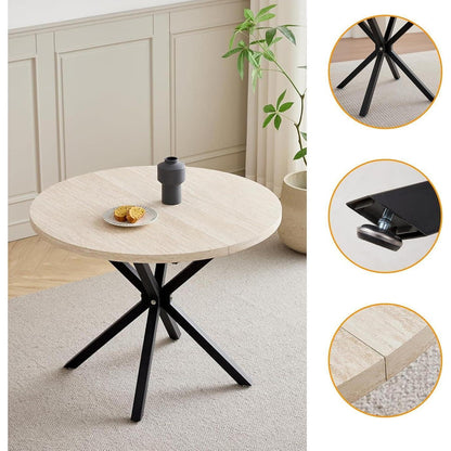 Runder Esstisch Set mit 4 Polsterstühlen im Nordic Stil (Gelb/Beige)