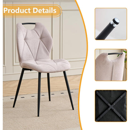 Runder Esstisch Set mit 4 Polsterstühlen im Nordic Stil (Gelb/Beige)