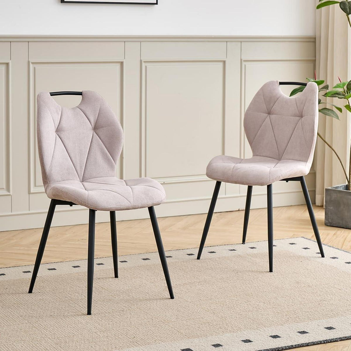 Runder Esstisch Set mit 4 Polsterstühlen im Nordic Stil (Gelb/Beige)