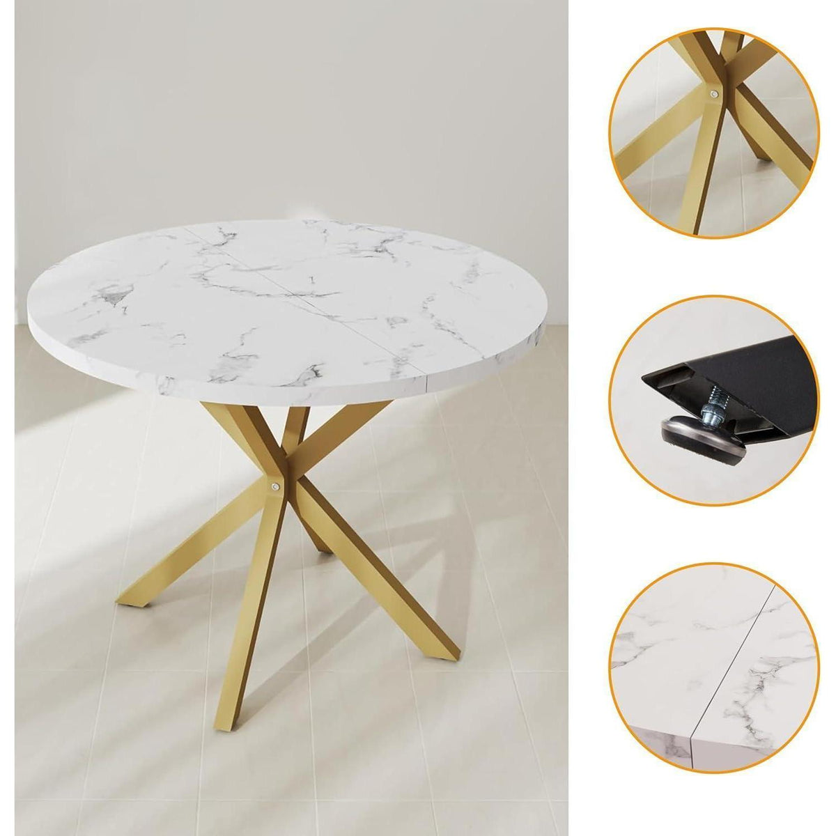 Runder Esstisch Set mit 4 Polsterstühlen im Nordic Stil