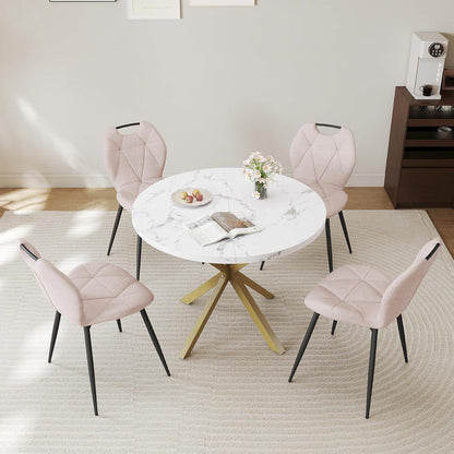 Runder Esstisch Set mit 4 Polsterstühlen im Nordic Stil