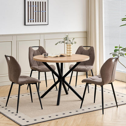 Runder Esstisch Set mit 4 Polsterstühlen im Nordic Stil