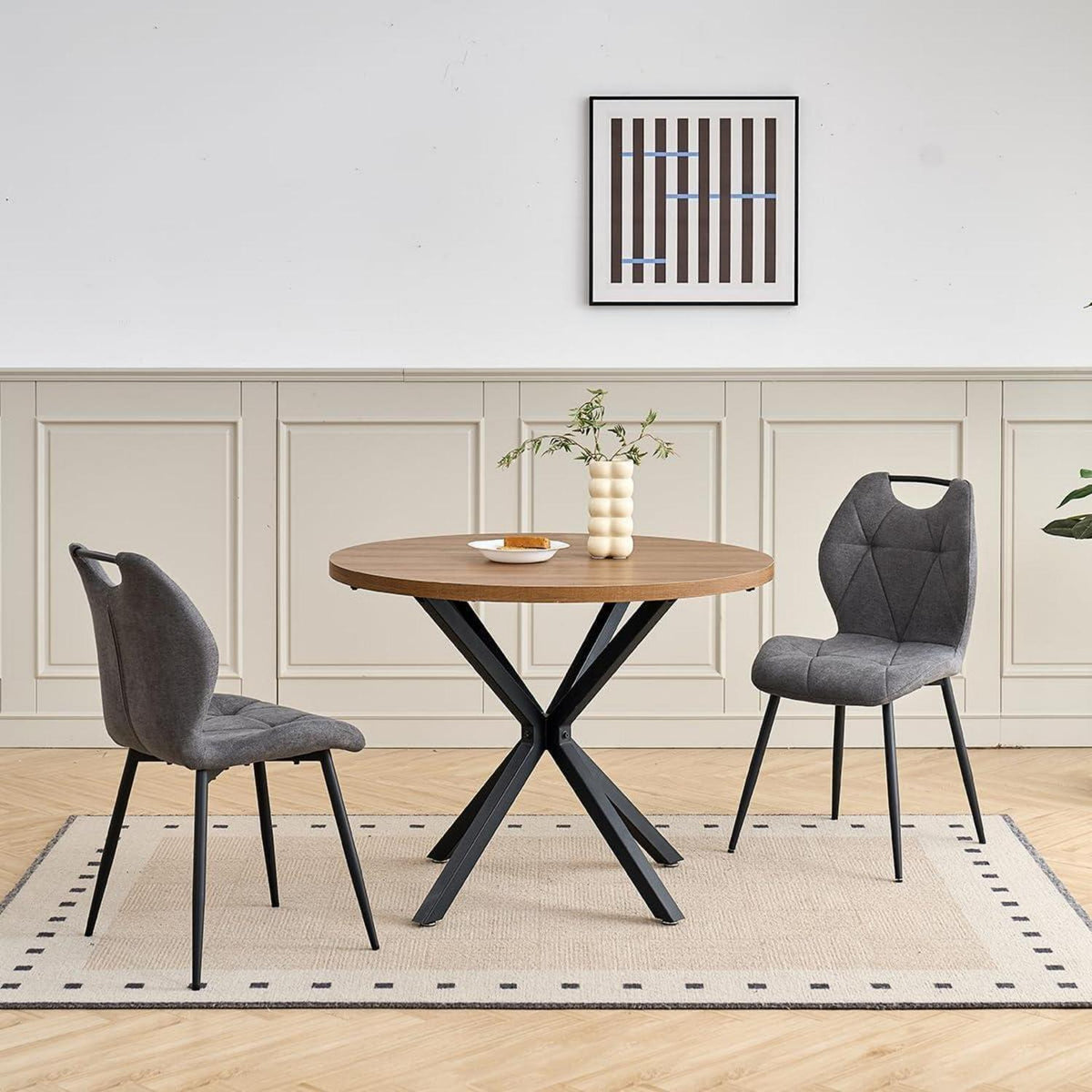 Runder Esstisch Set mit 4 Polsterstühlen im Nordic Stil