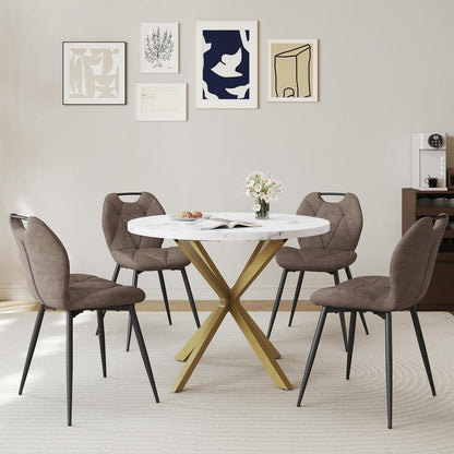 Runder Esstisch Set mit 4 Polsterstühlen im Nordic Stil