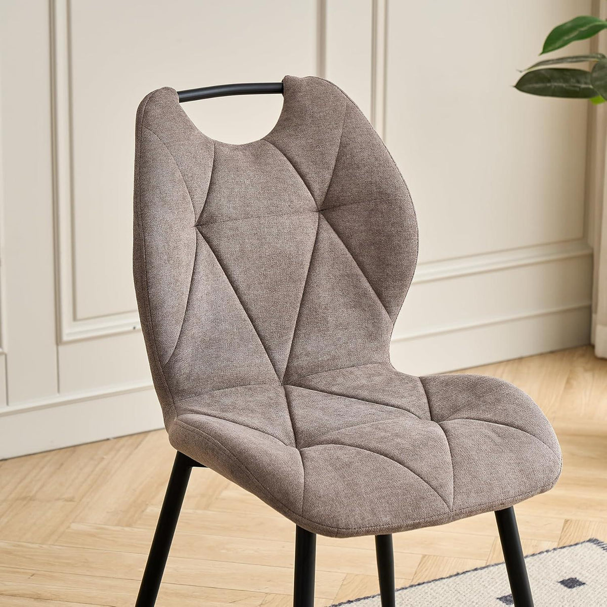 Runder Esstisch Set mit 4 Polsterstühlen im Nordic Stil (Gelb/Braun)