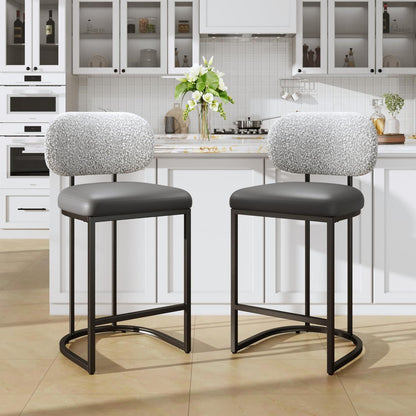 Barhocker Set 2er mit Lehne & Fußstütze – Grau