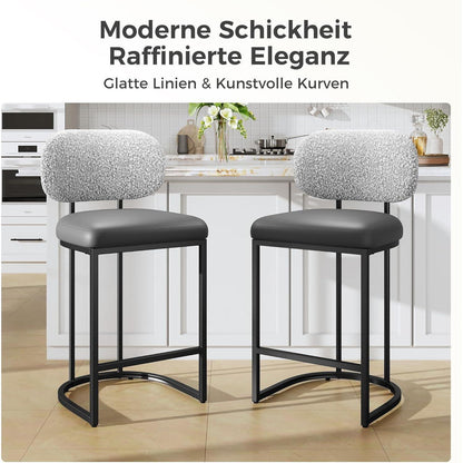 Barhocker Set 2er mit Lehne & Fußstütze – Grau