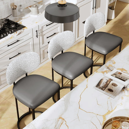 Barhocker Set 2er mit Lehne & Fußstütze – Grau
