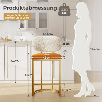 Barhocker mit Lehne & Fußstütze – Metallgestell, Kurkuma