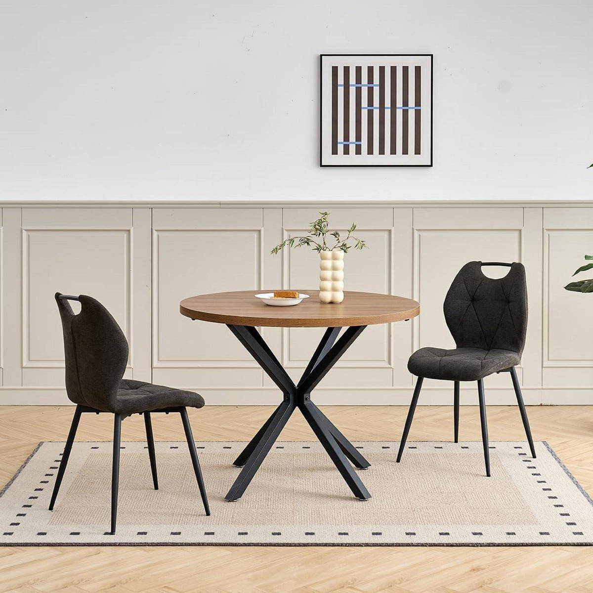 Runder Esstisch Set mit 4 Polsterstühlen im Nordic Stil