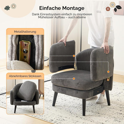 Gepolsterter Cord-Sessel Dunkelgrau – Modern & Bequem