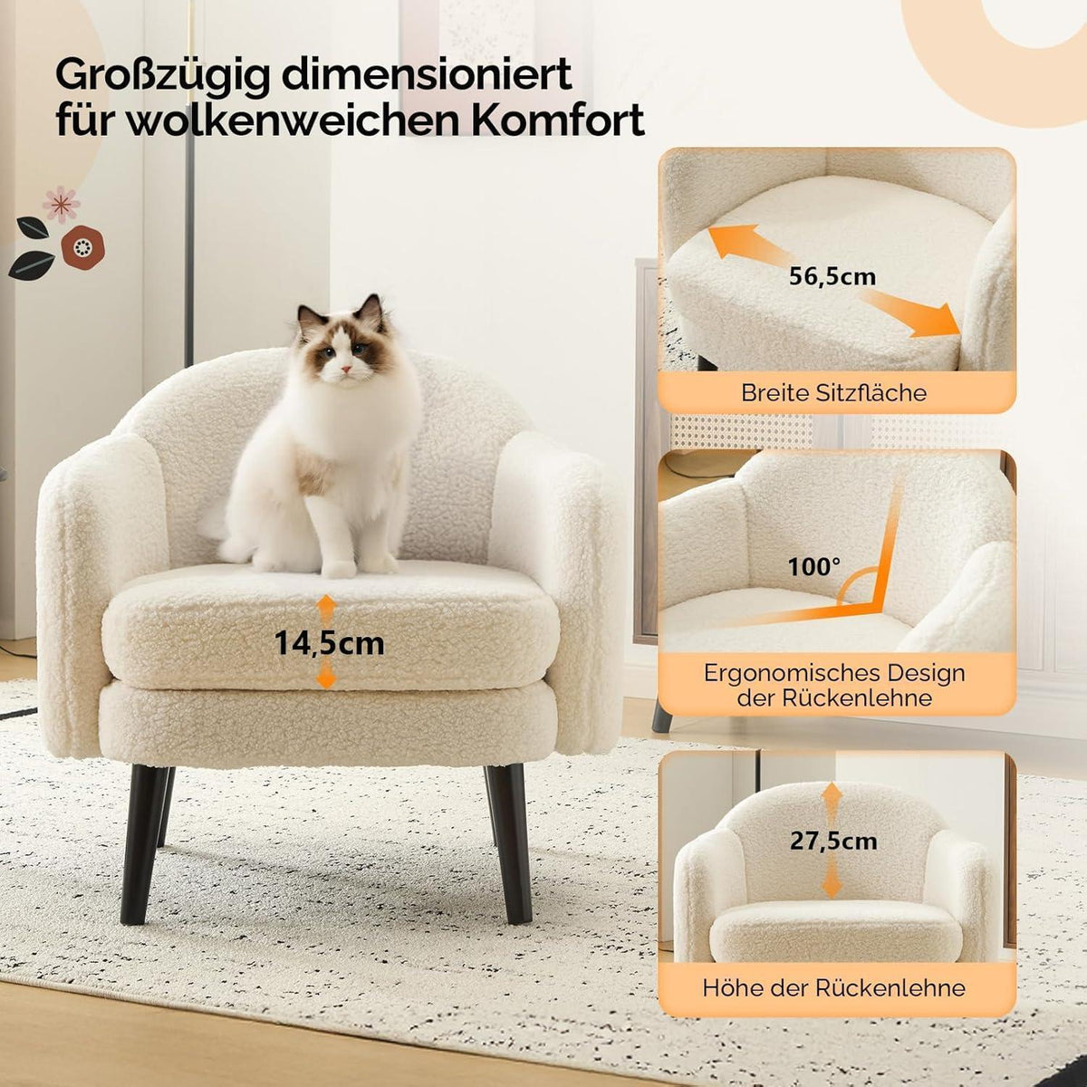 Gepolsterter Teddy-Sessel Beige – Modern & Bequem