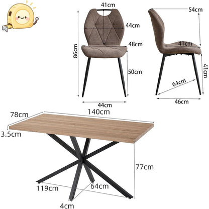 5-teiliges Esszimmer-Set: 140cm Tisch + 4 gepolsterte Stühle