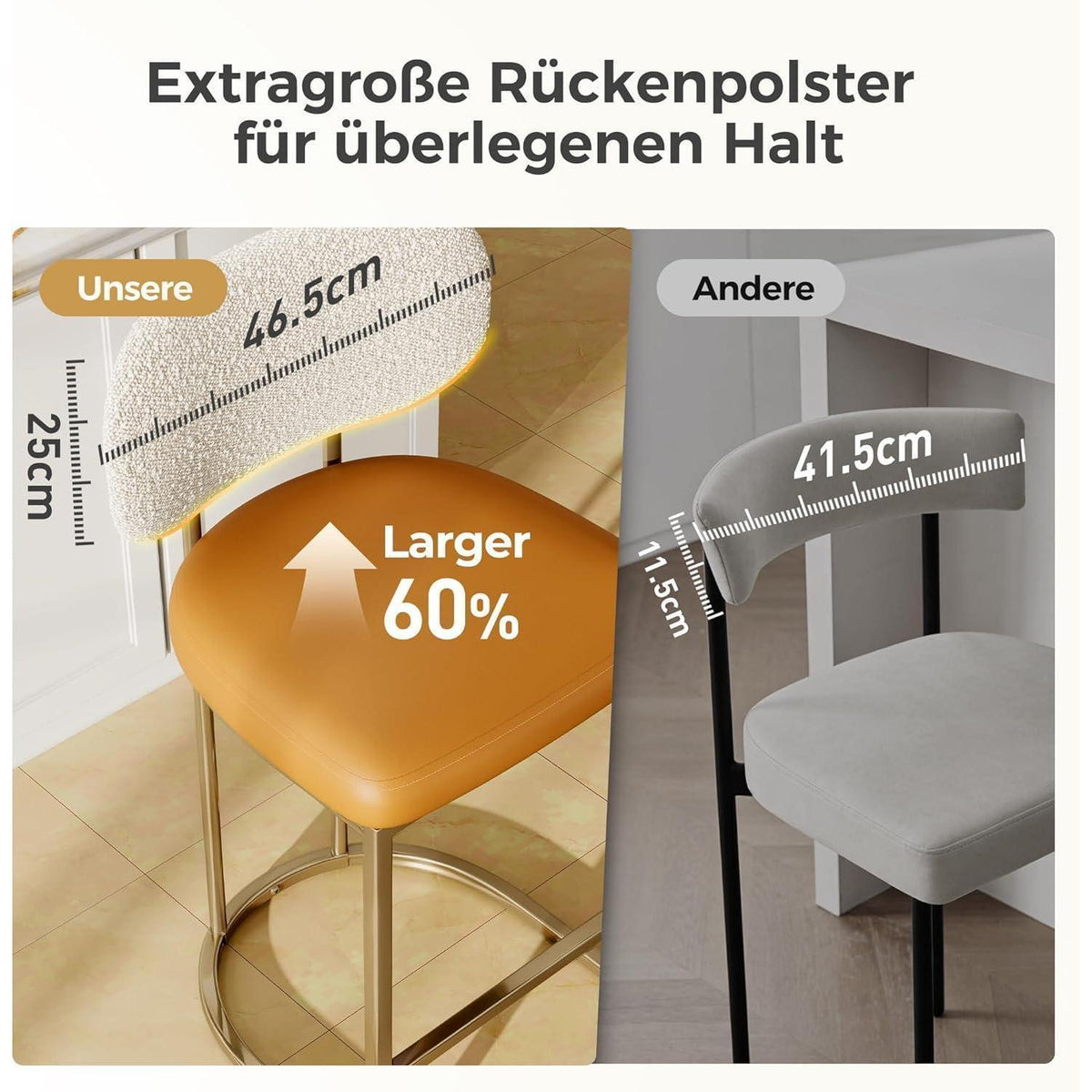 Barhocker Set 2er mit Lehne & Fußstütze – Metallgestell