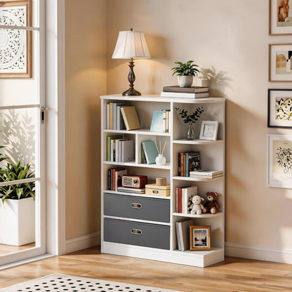 Freistehendes Bücherregal mit Schubladen – Weiß 80x24x115 cm