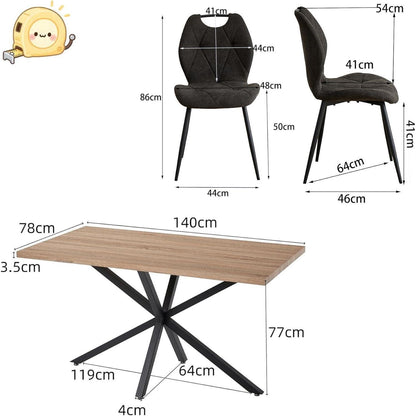 5-teiliges Esszimmer-Set: 140cm Tisch + 4 gepolsterte Stühle