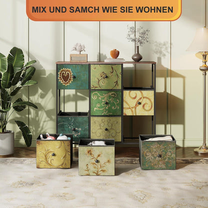 Schmale Kommode mit 9 Stoffschubladen & Metallrahmen