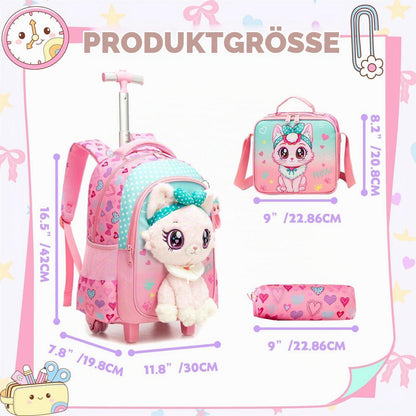 Schulrucksack Trolley Mädchen Katze – 3-teiliges Set für Grundschule