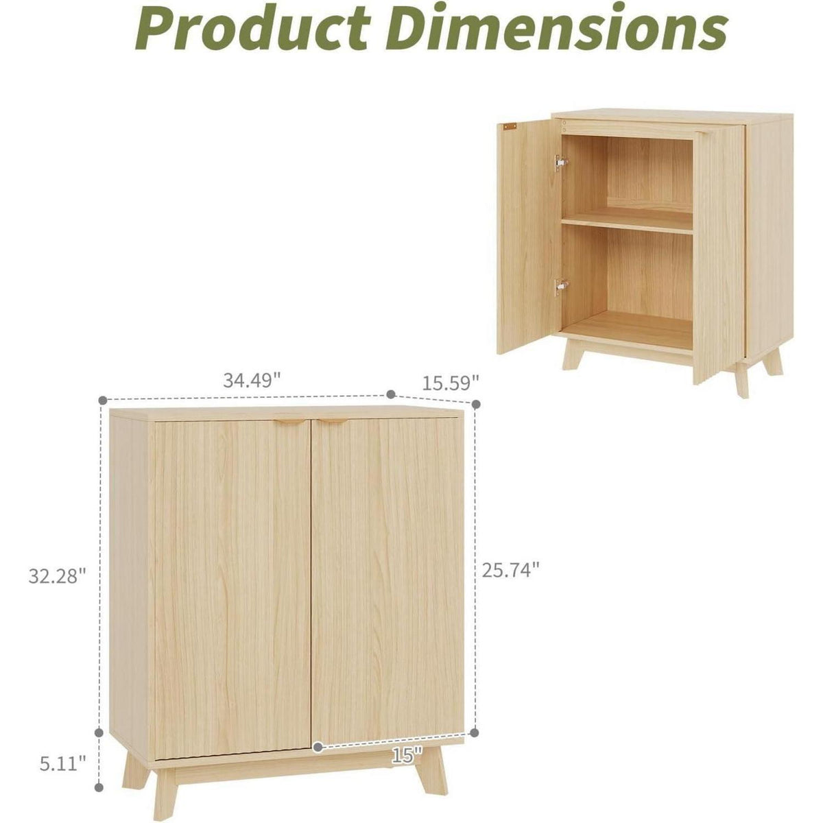 Modernes Sideboard mit 2 Türen & Ablagen – 87,6 cm