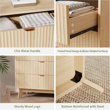 Kommode 3 Schubladen Eiche Natur | Schlafzimmer Sideboard 80x40 cm