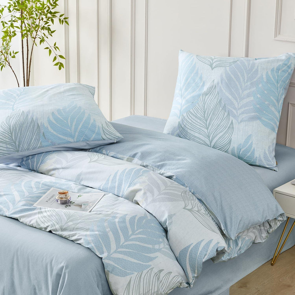 Baumwoll Bettwäsche Set 200x220 cm, Blau, 2-teilig
