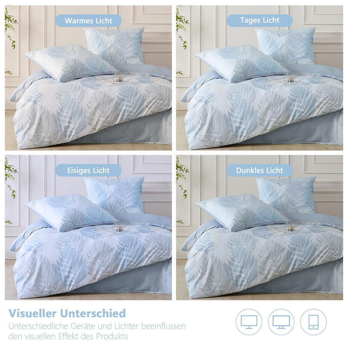 Baumwoll Bettwäsche Set 200x220 cm, Blau, 2-teilig