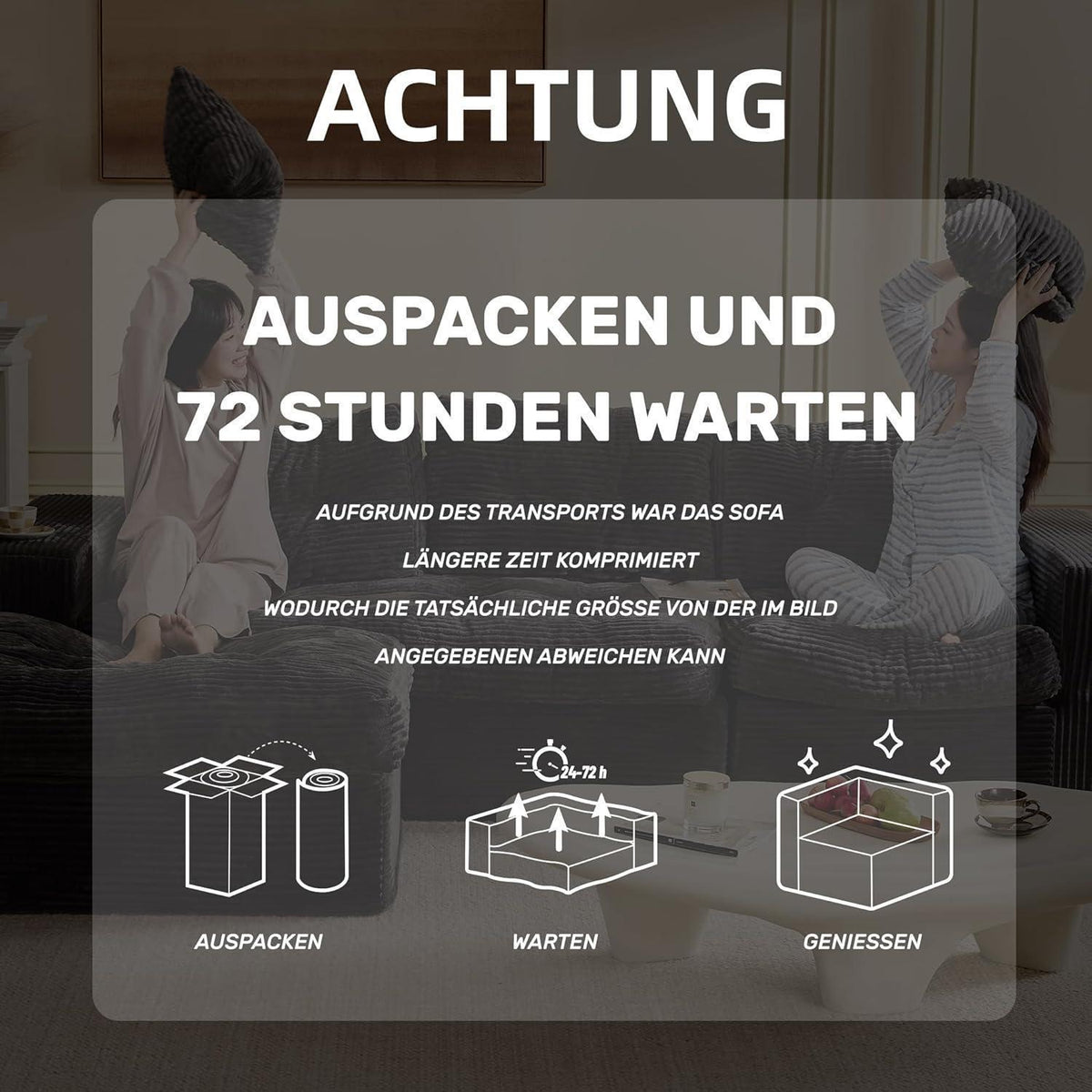 Graues Ecksofa 3-Sitzer – Modulares Sofa mit Recamiere & Cordstoff