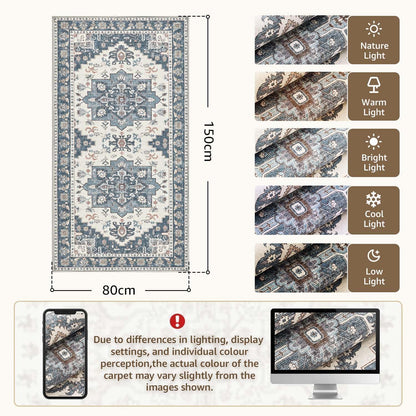 Vintage Küchenläufer 80x150 Blau – Waschbarer Teppich für Küche & Flur