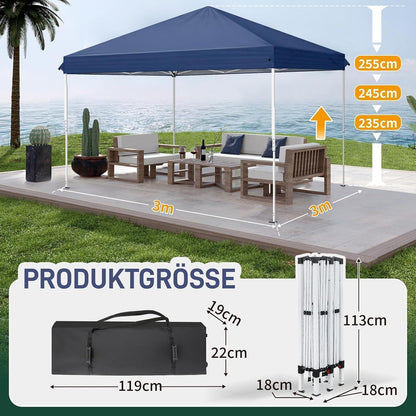3x3m Faltpavillon mit Seitenteilen – UV-Schutz & Höhenverstellbar