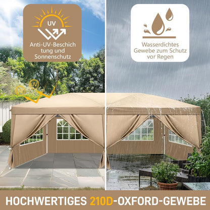3x6m Faltpavillon mit 6 Seitenteilen – UV-Schutz & Höhenverstellbar
