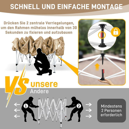 3x3m Faltpavillon mit Seitenteilen – UV-Schutz & Höhenverstellbar