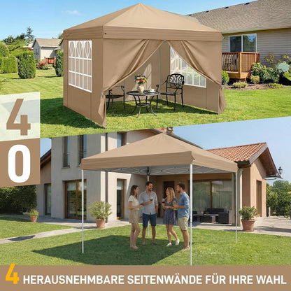 3x3m Faltpavillon mit Seitenteilen – UV-Schutz & Höhenverstellbar