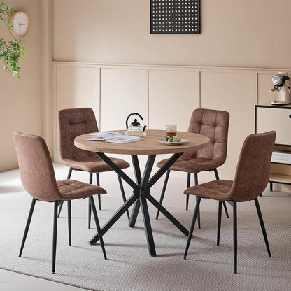 Moderner Esstisch Set 100cm rund + 4 Stühle Lederoptik