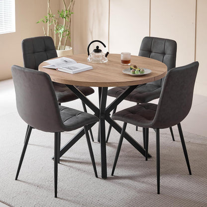 Moderner Esstisch Set 100cm rund + 4 Stühle Lederoptik