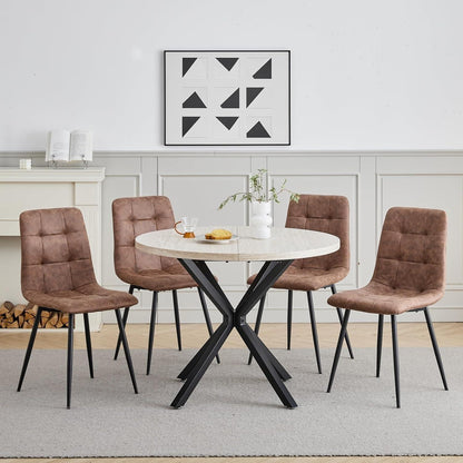 Runder Esstisch Set 4 Stühle Technisches Modern in Lederoptik